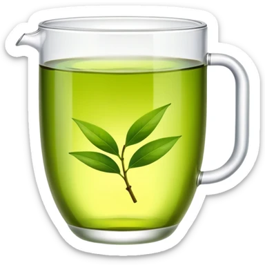 Green tea in traditional Chinese clear glass, fresh tea leaves, emoji style sticker