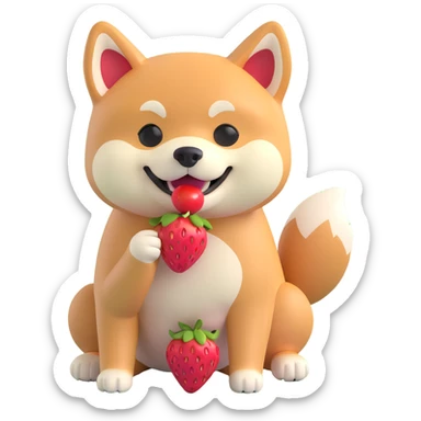 shiba inu eating strawberries sticker