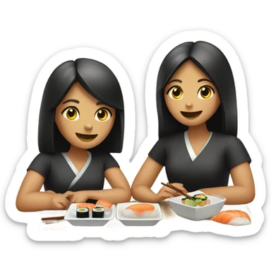 two girls eating sushi  sticker