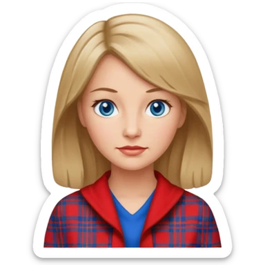 middle   aged female with Scottish red attire and dark blonde hair and blue eyes sticker