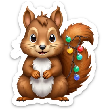 deranged squirrel covered in Christmas lights with snow on his face sticker