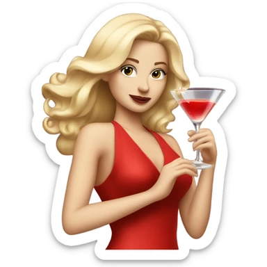 Beautiful blonde white woman red dress dancing with martini sticker