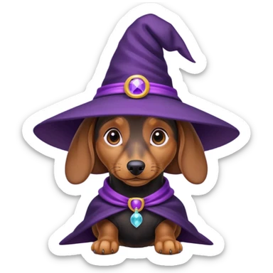 Dachshund dog wear purple wicth hat sticker