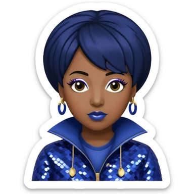 Missy Elliott with jet black hair, indigo sequin outfit sticker