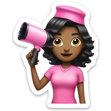 Black Hair dresser with black hair and pink outfit and hairdryer sticker