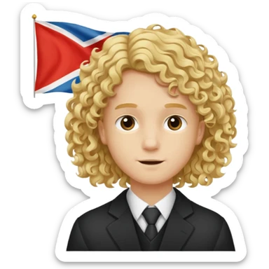 Erstelle mir eine weißen Jungen der locken bat der vor einer bossnien flage steht und dumm aus sieht sticker