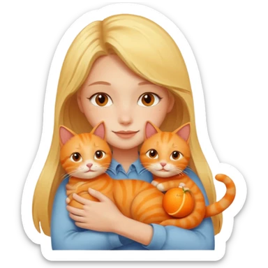 blonde girl hugging two orange cats  sticker