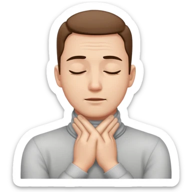 Man crossing hands over his neck with eyes closed sticker