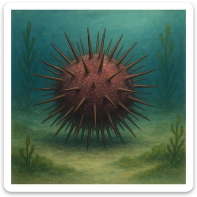 realistic sea urchin, highly detailed, natural colors, underwater, no text, ghibli style with realism emphasis sticker