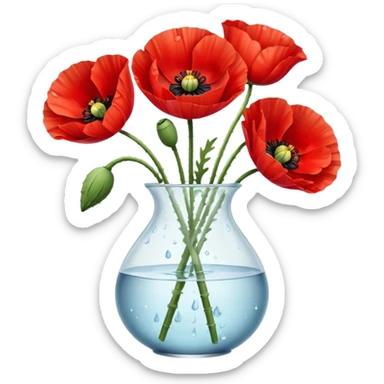 poppy flowers in a clear vase sticker