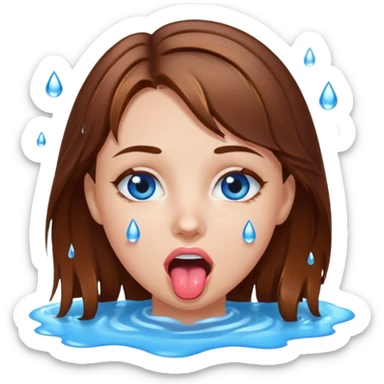 Girl with brown hair, blue eyes, a wet face and her tongue out. Can you make her face more wet sticker