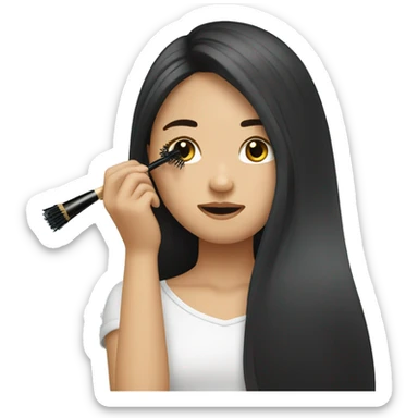 Asian girl with long hair putting on mascara sticker