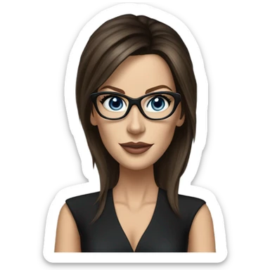 Hyper Realistic photo Kate Beckinsale blue eyes wearing glasses in a business meeting black dress sticker