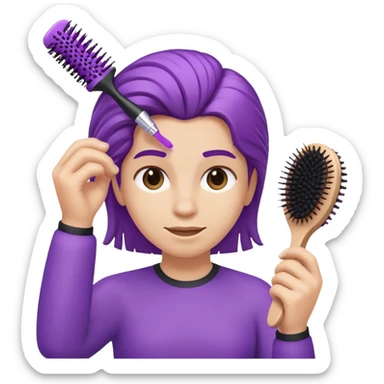 purple person brushing their hair with a hair brush, Apple iOS style emoji sticker