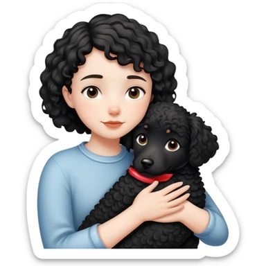 Short-haired girl hugging black curly dog sticker