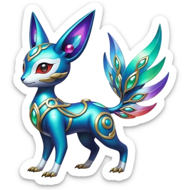 Shiny Colorful Futuristic Ornate Oriental Painted Asian Vernid-Trico-Meloetta-Latias-Koraidon-Peppercat-Protogen-Pokémon-Digimon-Fakémon-fusion-hybrid-creature sticker