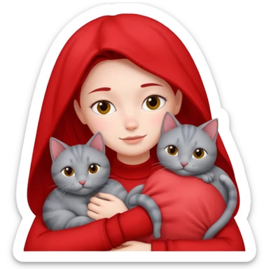 Make 20 gray cats cudling a person wearing all red  sticker