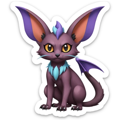dark edgy dull pointy edgy Noivern-Noibat-Purloin-Torracat-Lykoi-Caracal-bat-cat-Fakemon-fusion-hybrid-creature with bat-wings on head as ears sticker