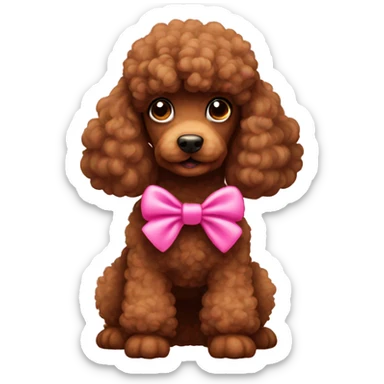 Brown poodle with a pink bow sticker