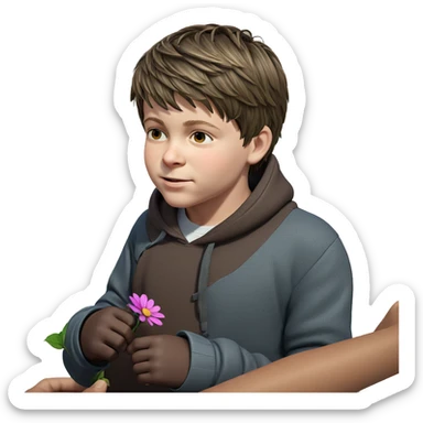 boy holding flower outdoors sticker