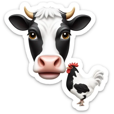 black and white cow with a chicken head sticker