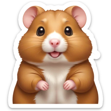 Cinematic Cute Brown Hamster Portrait Emoji, Head tilted playfully and inquisitively, featuring a glossy, rich brown coat with a delicate sheen, round, sparkling dark eyes filled with curiosity, Simplified yet irresistibly adorable features, highly detailed, glowing with a warm, friendly glow, high shine, affectionate and lively, stylized with a touch of whimsy, bright and endearing, soft glowing outline, capturing the essence of a mischievous yet loving hamster, so playful it feels like it could dash out of the screen and into your arms! sticker
