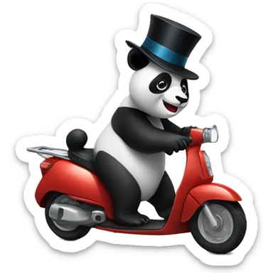 panda riding a scooter with a top hat on sticker