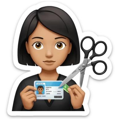 Floating black Scissors cutting in half an idf soldier ID card with a little chip in 2 parts .hyper realistic sticker