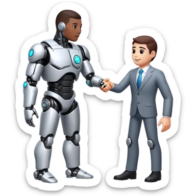 cyborg doing a handshake with business man sticker