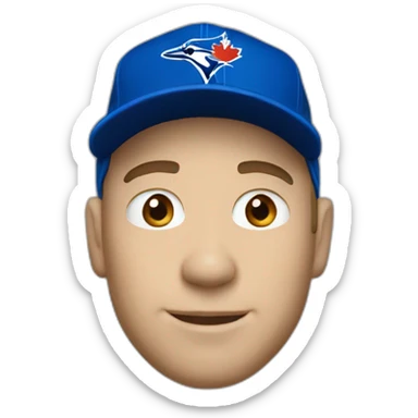 White man wearing blue jays hat sticker