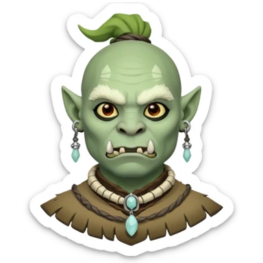 Fantasy orc portrait emoji, small bone charm with frost tied near neck or ear, tribal winter aesthetic, minimal readable design, flat emoji style, male/female variant
 sticker