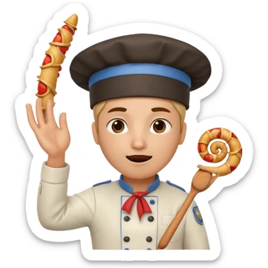  character that is police officer, Chef hat, Expressive body position, Skin or fur, Pepperoni, Frozen, Bus, Tribal outfit, Spiral horn, entertainment, Film studio, hat type, emotion.
 sticker