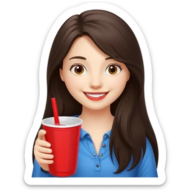 white happy long haired brunette girl with red solo cup sticker