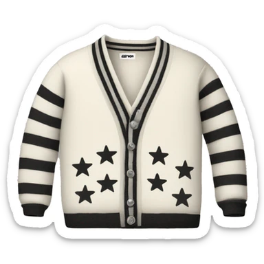 Off-white cardigan with black stripes on the seems, with three gray stars on each sleeve  sticker