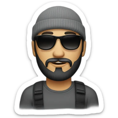 a man with black beard, gray Beanie, black sunglasses sticker