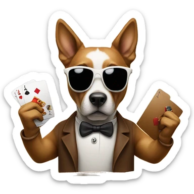 Dog playing poker with shades on and 2 cards in his hands sticker