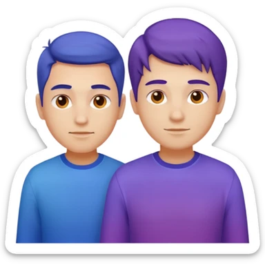 Keep the two male characters realistic, no simplification. Recolor their clothes into the gradient palette (blue, violet, orange), matching the style of the travel emoji pack. White or transparent background. sticker