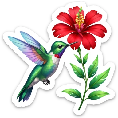 hummingbird drinking nectar from flower sticker