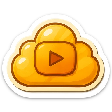 A cloud with a YouTube play button symbol inside it, representing views on YouTube, in a colorful and vibrant emoji style with a yellow color scheme and a sunburst background sticker