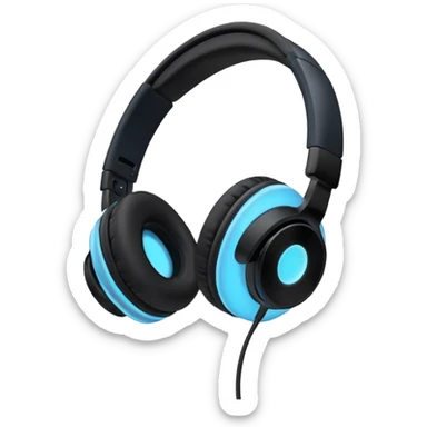 Cool black headphones tilted with a soft blue glow sticker