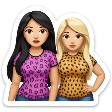 Tan Latina woman with long black hair chubby and black woman with long blonde hair slim thick in cheetah top sexy sticker