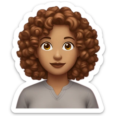 A 27 year old woman with brown curly hair, hazel eyes, roseyish cheeks & light skin  sticker
