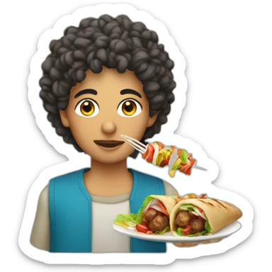 a arab people with short curly hair eating a kebab sticker