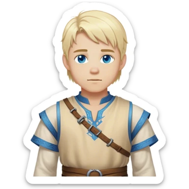 medieval summer outfit worn by a DnD themed fantasy male character. basic sleeveless tunic made of lightweight wool, slightly open at the sides for breathability. clothes only above the waist. The clothes full waist. The character's haven't arms. character is white-skinned, blonde hair, blue eyes, shoulder-length straight hair. sticker