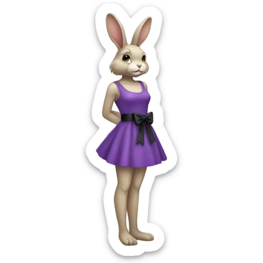 Female full body purple rabbit with a black bow sticker