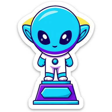 Alien award trophy with aurora-like cosmic colors, deep space purples and blues, gleaming with stardust sticker