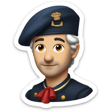 paint me a portrait of a dark-haired Frenchman with a mustage whose ends are rounded, who wears a red beret, a sailor top and a baguette under his arm sticker