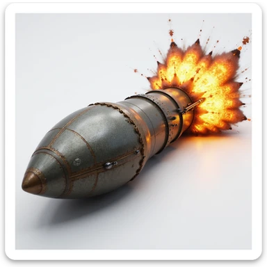 realistic emoji of the Father of All Bombs as a long missile with metallic texture, dramatic explosive details, and a sense of scale, photorealistic style sticker
