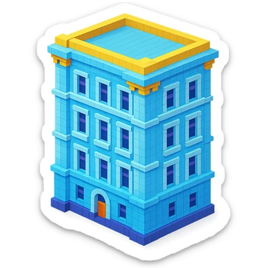 old Saint Petersburg building, blue pastel facade, decorative cornices, isometric view sticker
