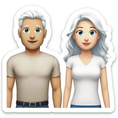 Woman with brown hair and man with white hair both with blue eyes sticker